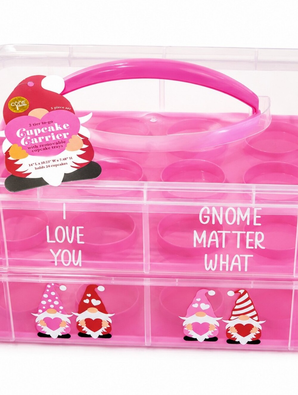CORE KITCHEN 24-Cupcakes 2-Tier Carrier - Pink Portable Cupcake Storage Case NWT
